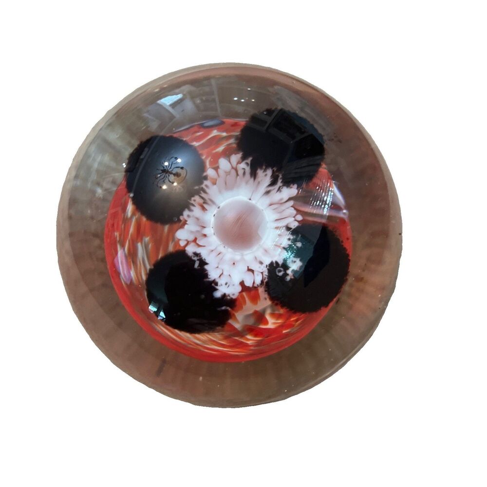 Oglebay Wheeling WV Art Glass Paperweight Swirl Frit Controlled Bubble Black Red